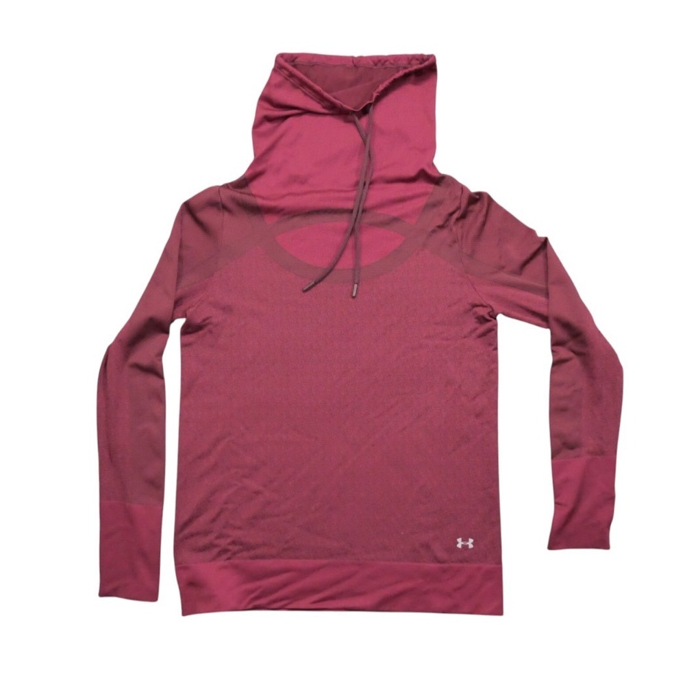 UNDER ARMOUR Threadborne Funnel Neck Shirt THUMBHOLES Maroon Fitted Heatgear S